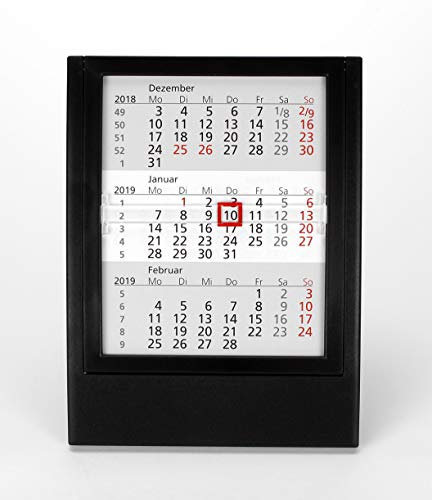 HiCuCo 3-Monats-Tischkalender für 2 Jahre (2025 + 2026) - Aufstellkalender - mit aufklappbarem Frontrahmen - TypW2 (Schwarz)