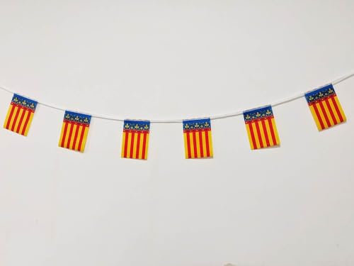 Bandera de Comunidad Valenciana - 40 Unidades, Guirnalda 11.4M, Banderines 14 x 21 cm para Decoraciones de Bares