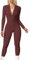 JN JANPRINT Ribbed Jumpsuit for Women Yoga Unitard Long Sleeve Sport Romper Zip Up V Neck Gym Playsuits Bodycon All In One Jumpsuits(brown,M)