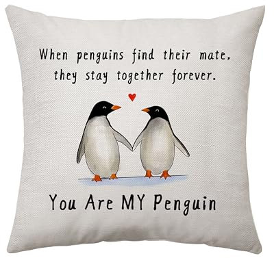 Wedding Anniversary Cushion Cover Gifts for Couples Cute Penguin Gifts for Wife and Husband Home Decoration Keepsake for Dad and Mum Grandparents Valentines Anniversary (Penguin)