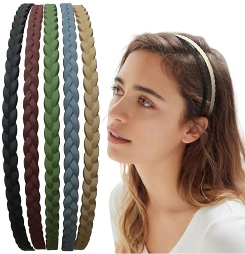 PSOWQ 5 Stück Kunststoff-Stirnbänder Dünne Haarbänder mehrfarbige Stirnband Kunststoff Stirnbänder eignen sich für verschiedene Frisuren für Mädchen und Damen - 5 Farben