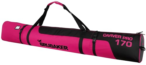BRUBAKER Skitasche Carver Pro - Gepolsterter Skisack für 1 Paar Ski und Stöcke - Reißfester Ski Bag zum Transport und Aufbewahrung - Pink Schwarz - 170 cm