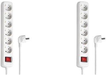 Hama Steckdosenleiste 6-Fach (Mehrfachsteckdose mit Save Energy-Schalter zum Stromsparen, Steckplätze 45 Grad gedreht, Kabel 1,4m, GS geprüft, Mehrfachstecker für Home Office) Weiß (Packung mit 2)