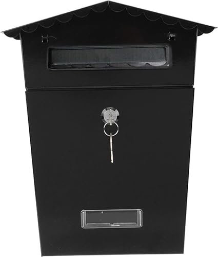 Buystarget Letter Box Post Box Wall Mounted Steel Mail Box Small Parcel Delivery Box Lockable Weatherproof Post Box + 2 Keys Secure Letterbox Name Plate/Card Holder Keep Mail Safe Home Office (Black)