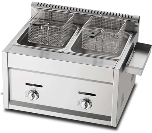 DPDZSW Friggitrice 10l/20l, Friggitrice a Gas Commerciale, Cestello Appoggio in Acciaio Inossidabile Friggitrice per Patatine Fritte per Ristoranti, con Cestello E Coperchio,2Tank