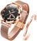 OLEVS Womens Watch Gift Set avec Bracelet Rose Gold Noir Ladies Minimaliste Minimaliste Slim Robe DéContractéE Analogique Montre à Quartz ImperméAble