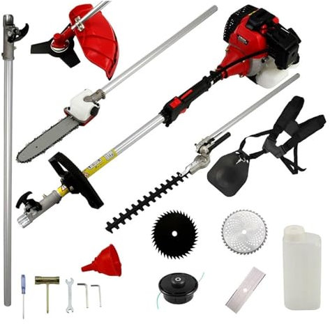 TEmkin Elektrischer kabelloser Gartenmäher, Rasenmäher, Benzinmotor, 1,75 kW, Garten-Heckenschere, 5-in-1-Benzin-Strimmer, Kettensäge, Freischneider, Rasenmäher