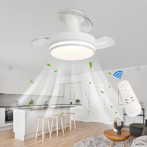 Luyaim Moderno Cameretta Dimmerabile Ventilatore Da Soffitto Con Luce E Telecomando, Reversibile Pale Retrattili, 6 Velocità, Motore DC, Silenzioso Ventola Con Lampada Per Soggiorno Ristorante-A