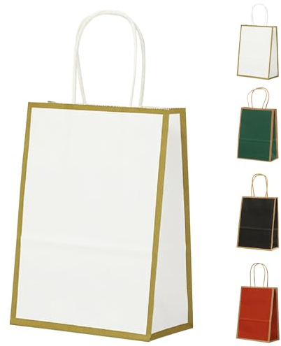 MORAINJAY 20 Stück Geschenktüten mit Henkel,Kraftpapiertüten,15x8x21cm Weißes Gold Papiertüten für Geschenkverpackung,Gastgeschenke Tüten für Einkaufen,Hochzeiten,Verpackungen,Kindergeburtstag