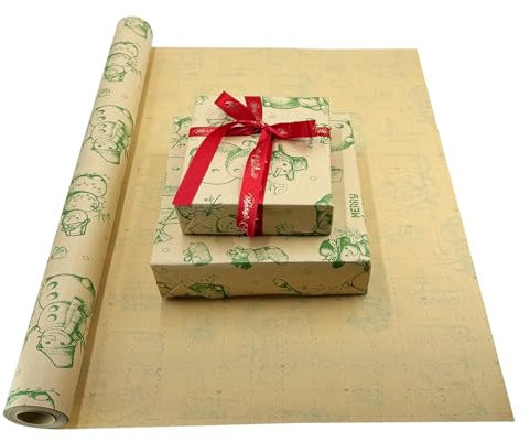 Rouleau de papier cadeau Jumbo : 60 cm x 12 m, papier cadeau kraft recyclable de Noël imprimé avec bonhomme de neige vert pour Noël, anniversaire, mariage, festival, décorations de cadeaux