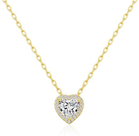 Philip Jones Gold Plated Heart Halo Necklace Created with Zircondia® Crystals