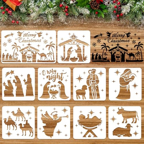 HOWAF 10 Nacimiento Belen Navidad Plantillas Navidad, Belen Navidad Plantillas para Pintar Manualidades Navidad Portal de Belen Plástico Reutilizables Plantillas Decoracion Navidad Adornos Navidad