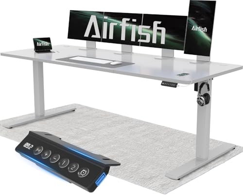 Airfish Höhenverstellbarer Schreibtisch 200x80cm mit USB-Buchse, Schreibtisch Höhenverstellbar Elektrisch mit Memory Funktion, 73-118cm,Grau