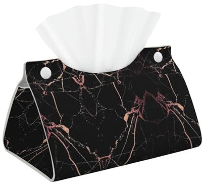 Housse de boîte à mouchoirs en cuir - Motif marbre noir et or rose - Pour la maison, la salle de bain, le bureau, la table basse, la voiture