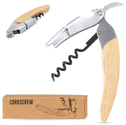 Sacacorchos Profesional Robusto Elegante de Acero Inoxidable con mango de Madera de Iroko - Abridor de vino – Saca Corchos Camareros – Sacacorchos Manual