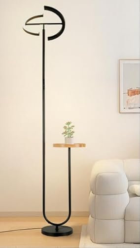 LuminexDesigns Lampadaire LED avec Table – Lampe sur Pied Dimmable 36W avec Télécommande & Contrôle Tactile, Tête Rotative à 360°, pour Salon Moderne, Chambre, Bureau, 175 cm Noir