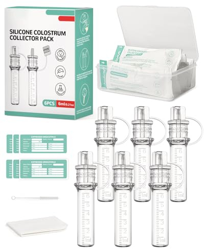 derimkcoa Colostrum Collector Kit Breast Milk Collector 6ml/6pcs,Reusable, Heat & Freezer Resistant, BPA-Free, with Cotton Cloth Wipe, Storage Case, Cleaning Brush