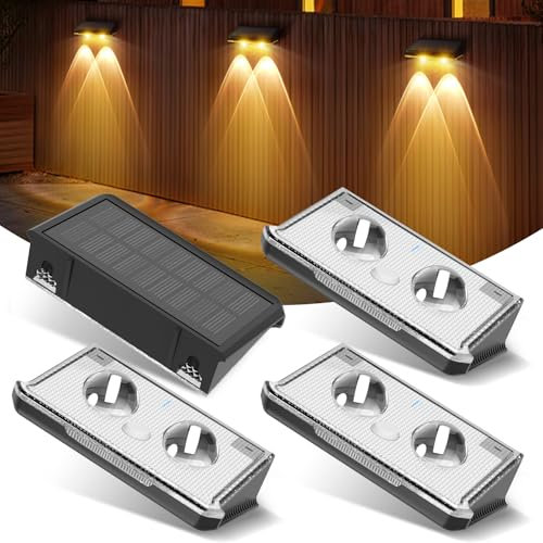 UNBON Aplique Solar Exterior Pared, 4 Piezas Luces Solares Exterior Pared 3 Colores IP65 Impermeable Lamparas Solares Exteriores para Patio Muro Valla Jardín Luz Calida y Luz Blanca 3000K/4000K/6000K