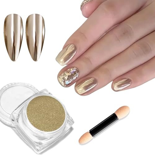 Champagne Gold Nail Powder - Glossy, Glitter & Mirror Effect - DIY Nail Art Accessory with Metallic Pigments