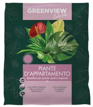 Greenview 10 Litri, Terriccio di alta Qualità Linea Selection, Substrato Specifico per le tue piante ad alta Aerazione e Drenaggio, massimo assorbimento nutritivo (Per Piante d'appartamento
