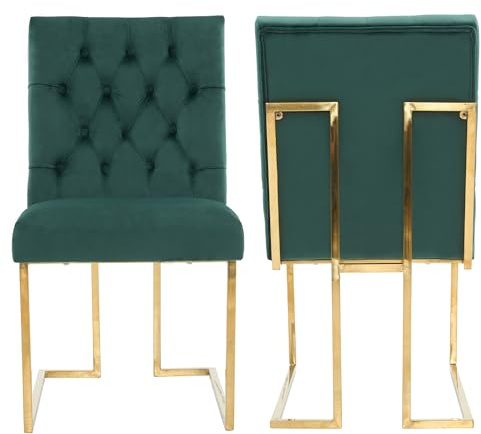 Siena Tufted Velvet Dining Chair – Luxury Upholstered Accent Chair with Gold Frame, Legs & Back Handle for Modern Glam Interiors Dining Room Living Room Restaurants