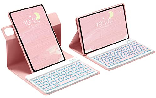 TSATAULE Funda con Teclado para Huawei Matepad Pad/Air de 11,5 Pulgadas, Giratoria 360°,Contiene Ñ, Retroiluminación De 7 Colores Y Teclado Bluetooth Desmontable.,Rosado