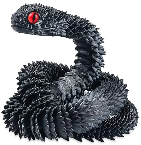 APRRMLIZW 3D Gedrucktes Schlangenspielzeug 60cm Flexible Schlangenfidget Toys Beweglicher 3D Schlange Spielzeug Drache Tiere Flexibles Snake Für Erwachsene Kinder Geschenk, Schwarz