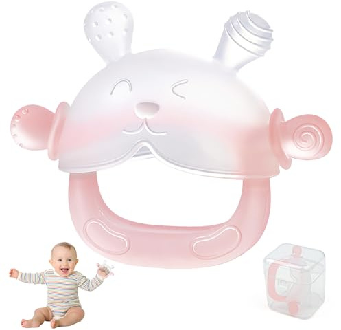 ZSSZD 1 Stück Beißring Baby, BPA-frei Beißring Zahnungshilfe aus Silikon, Zahnungshilfe Baby, Kaninchen Beißringhandschuh, Beißstellen mit verschiedenen Strukturen, für Jungen & Mädchen ab 3 Monaten