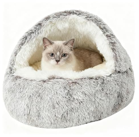 Buithafu Round Soft Plush Dog Bed Hooded Plüsch-Höhlenbett für Katzen & Hunde – Kuscheliges Schlafhaus | rutschfeste Unterseite | Winterwarmer Langhaarplüsch (XL(60 * 60))