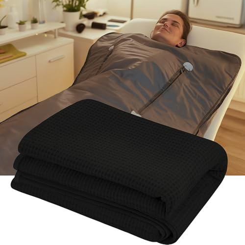 Juexica 1 Pcs 30 x 70 Inch Soft Sauna Blanket Insert 100% Cotton Waffle Comfortable Spa Towel Reusable and Machine Washable Absorbent Towel for Infrared Sauna Blankets (Black,1 Pcs)