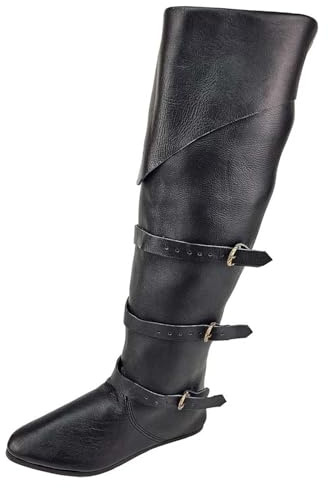 Stivali Alti da Uomo per Cosplay, con Cinghie Decorative, Altezza al Ginocchio, in Pelle Sintetica, Cerniera Laterale, Scarpe palcoscenico, Fantasy, Halloween, Carnevale, Feste