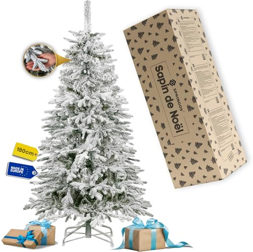 Springos Albero di Natale artificiale 180 cm su tronco innevato – abete naturale artificiale con 285 punte e robusto supporto in metallo, albero di Natale, effetto neve