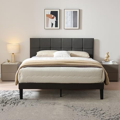 Z-hom Polsterbett 160x200cm Doppelbett, 32.5 cm Hohes Bett 160x200 mit Lattenrost aus Holz, Höhenverstellbares Kopfteil, Kompakte Verpackung & Einfache Montage