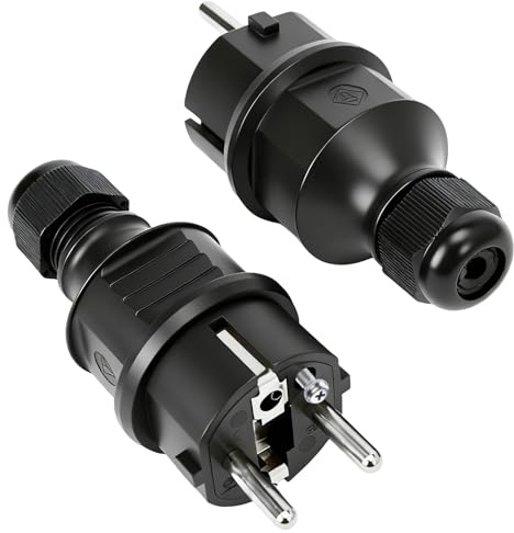 2x Schuko Stecker wasserdicht nach, 2-polig, 250V, 16A, IP44