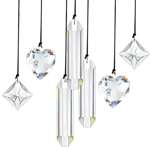 Rayong 7 Stück Sonnenfänger Kristall, Kristalle zum Aufhängen, Klar Kristalle für Suncatcher, Prisma Sonnenfänger Aufhängeschnur für Fenster Garten Kronleuchter Anhänger Hochzeit Deko