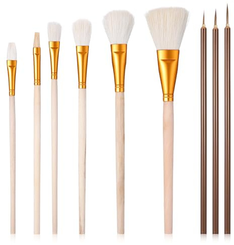 9 Pcs Pottery Paint Brushes, Ceramic Glaze Brush Set Blending Mop Brushes for Pottery Art, Acrylic Painting & Watercolor, Versatile Use