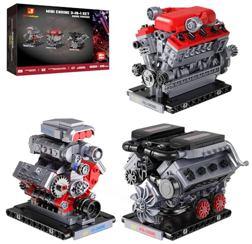 JMBricklayer 3 in 1 Mini Motor Bausatz, Technik V8 V12 W16 Engine Klemmbausteine Erwachsene Kinder 14+, Stem Motor Funktionsfähig Baukasten Dekor Geschenk für Liebhaber Auto Motor Ingenieur Anfänger