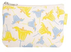 Kleine Kosmetiktasche aus Bio-Baumwolle – Kulturbeutel & Kosmetikbeutel, Make-Up Etui & Federtasche für Damen, Herren & Kinder, kompakt, vegan, mit Muster (Greige/Bellflower Print)
