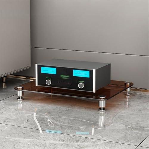 LSUTBFEL Mobile Porta Video e Audio Supporto Multimediale AV con Ripiani in Vetro Temperato, Porta Giradischi Mobile Giradischi da Scrivania, Mobile HiFi per Giradischi,Marrone,1 Tier