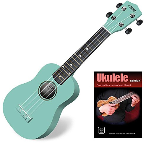 Classic Cantabile US-100 TQ Sopran-Ukulele Türkis Set inkl. Lernheft | Sopran Mensur (34, 5 cm), Korpus aus Linde, Hals aus Ahorn, 15 Bünde, Bundmarkierungen im 5., 12. und 15. Bund, 5 mm, Reggae