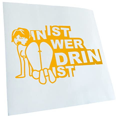 Kiwistar - Autoaufkleber - Gelb - 16x10cm In ist wer drin ist - Heckscheibe Auto Aufkleber wetterfest für Kfz LKW Mofa Truck - Sticker außen selbstklebend Tuning Zubehör für Fenster Fahrzeug Scheibe
