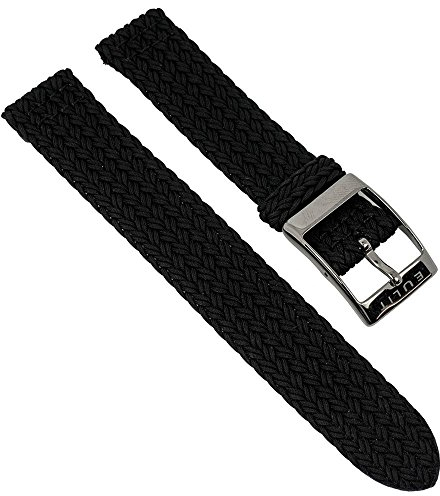 Eulit Uhrenarmband Perlonband | Zweiteiliges Ersatzband, schwarz 28931S, Stegbreite:18mm