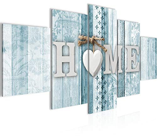 Runa Art Wandbilder Home Holzoptik 5 Teilig Bild auf Vlies Leinwand Deko Wohnzimmer Mit Spruch Grau Blau 503352b