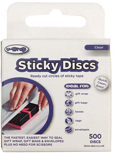 500 U-Wrap Sticky Discs 25mm Gift Wrapping Clear Tape Circles x 500 Circular Packaging Seals Stickers