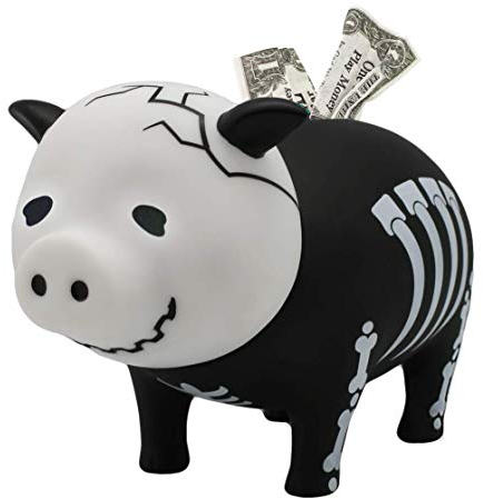 LILALU Spardose BIGGYS Skelett, Sparschwein Kopf drehbar Sparbox Sparbüchse Münzeinwurf Piggy Bank Tresor Kinder