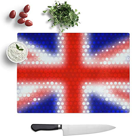 Kitchen Chopping Board Glass - Union Jack British Flag (6) - Textured Worktop Saver Cutting Board - Heat Resistant, Shatterproof and Hygenic - 28.5 x 20 cm
