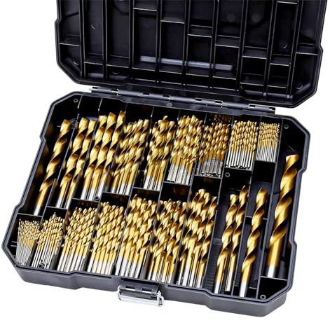 COMOWARE 230-teiliges Bohrer-Set für Holz und Metall – Titan-Holzbohrer, Hochgeschwindigkeitsstahl-Bohrer-Set, titanbeschichtet für Holz, Metall, Kunststoff, Aluminiumlegierung mit
