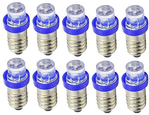 Ruiandsion LED-Leuchtmittel, 6 V, 12 V, E10, Weiß/Blau/Rot/Grün/Gelb, E10-Sockel, für Scheinwerfer, Taschenlampen, Mini-Stirnlampe, negative Erde, 10 Stück, blau, 6V 6.00volts