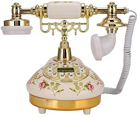 VBESTLIFE Telefono a Corde Classico, MS-9100 Base Tonda in Ceramica Europeo Antico Vintage Rosa Antico Telefono per Il rilevamento Automatico a ID chiamante FSK/DTMF