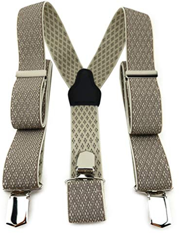 TigerTie Unisex Hosenträger in Y-Form mit 3 extra starken Clips - Farbe in beige hellbraun gemustert - hochwertige Verarbeitung - Breite 35 mm